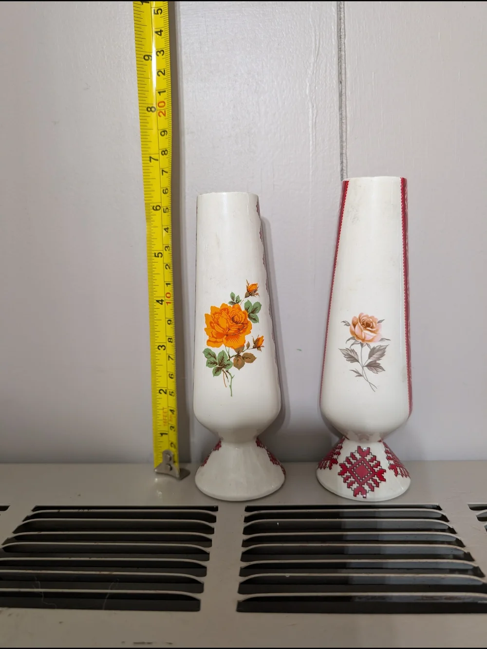 Vintage Ukrainian Folk Art Ceramic Bud Vases Set of 2